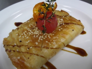 Feta wrapped in crispy crust with sesame & thyme